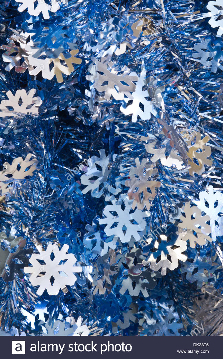 Blue And Silver Christmas Tinsel For Wallpaper Or Background Stock
