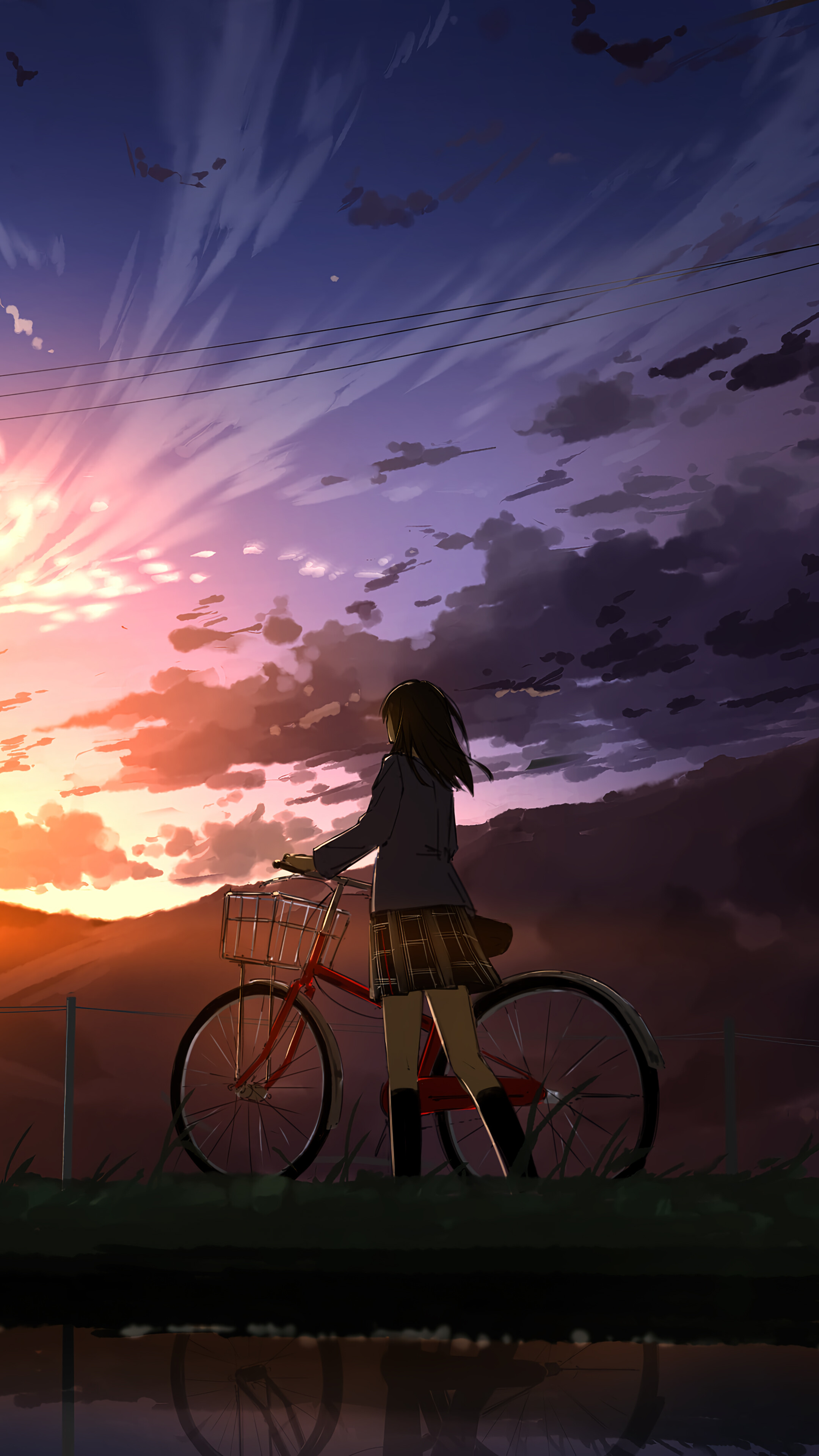 Anime Girl Sunset Sky Scenery 4k Phone iPhone Wallpaper 514a