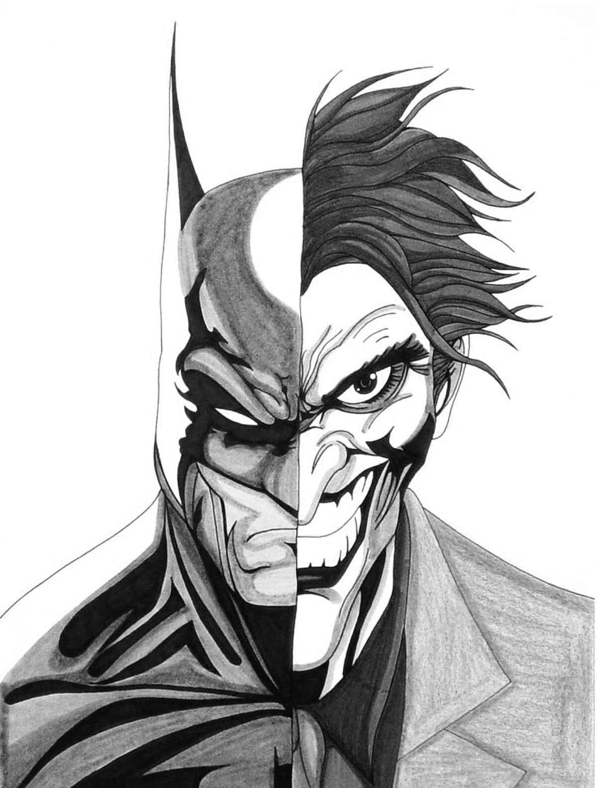 Half Batman Joker Pencil Drawing Wallpaper