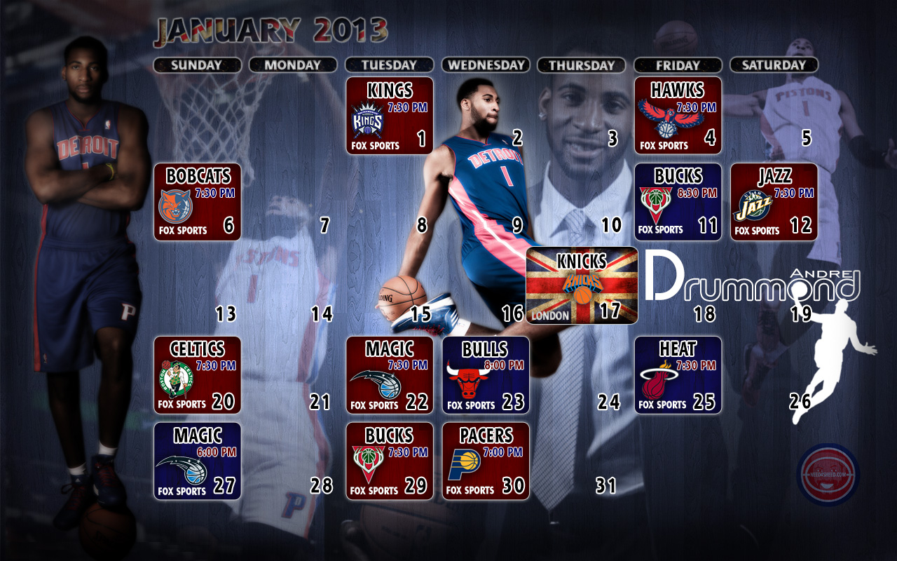 Andre Drummond Detroit Pistons January Schedule Wallpaper