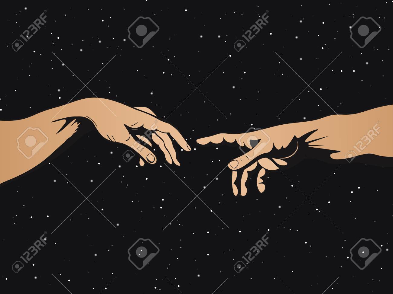 Adam And God Hands On Space Background Vector Illustration