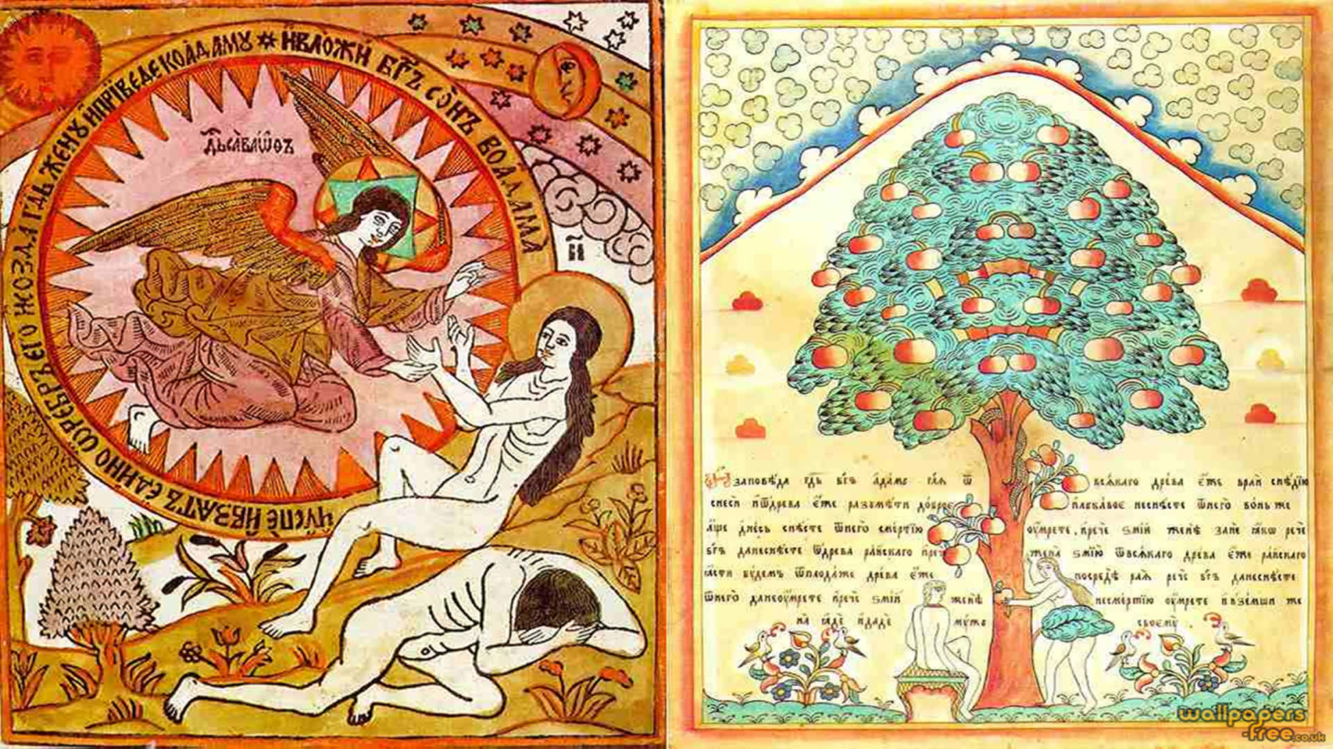 Adam And Eve Russian Folk Art Wallpaper Image