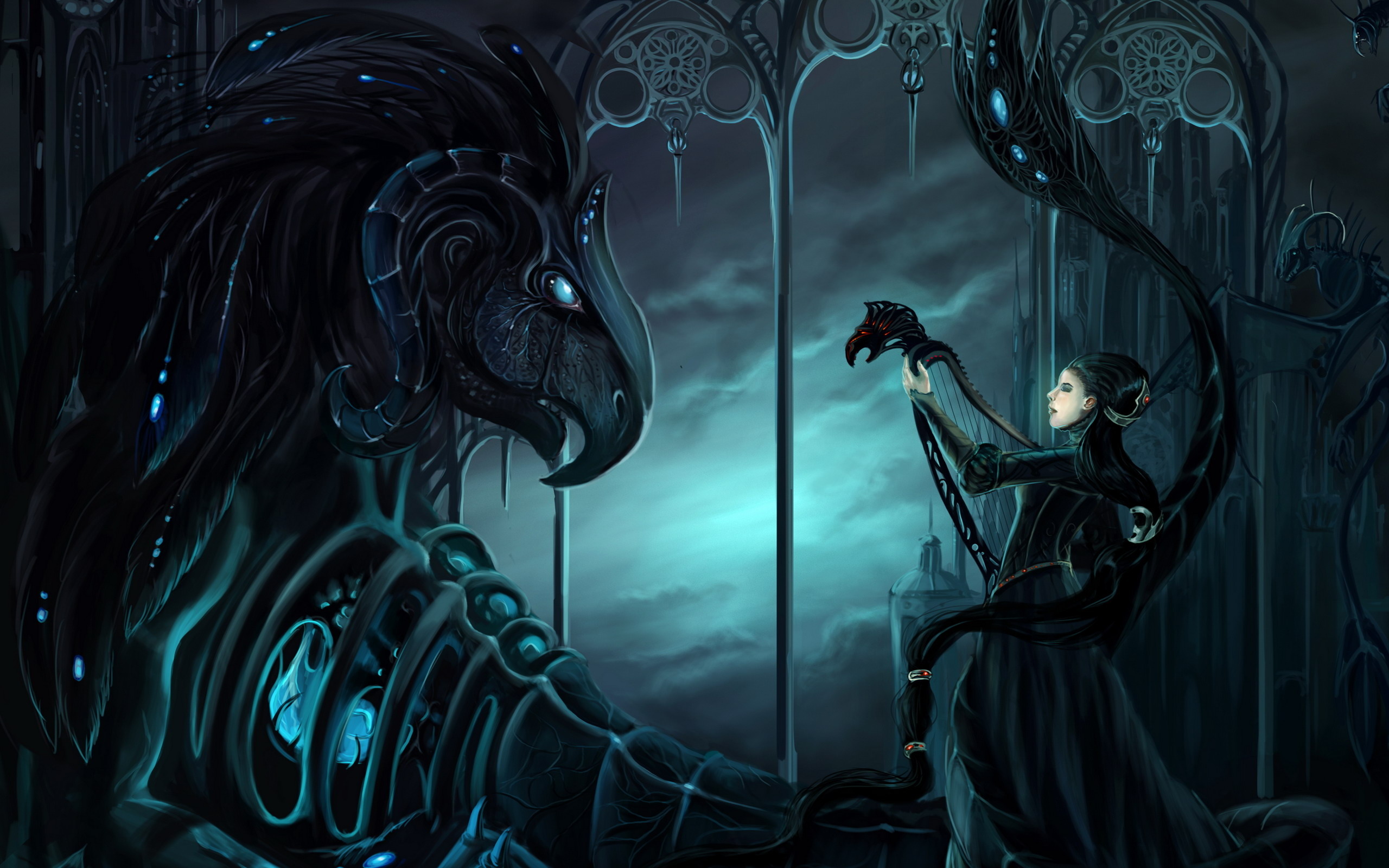 gothic fantasy art dark mech dragons women females mood wallpaper