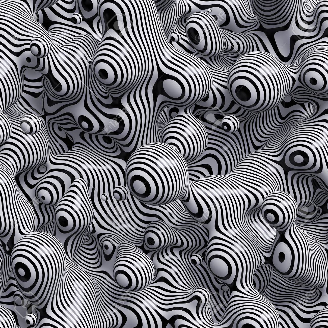 3d Abstract Wavy Bubbles Background Zebra Balls Colored Striped