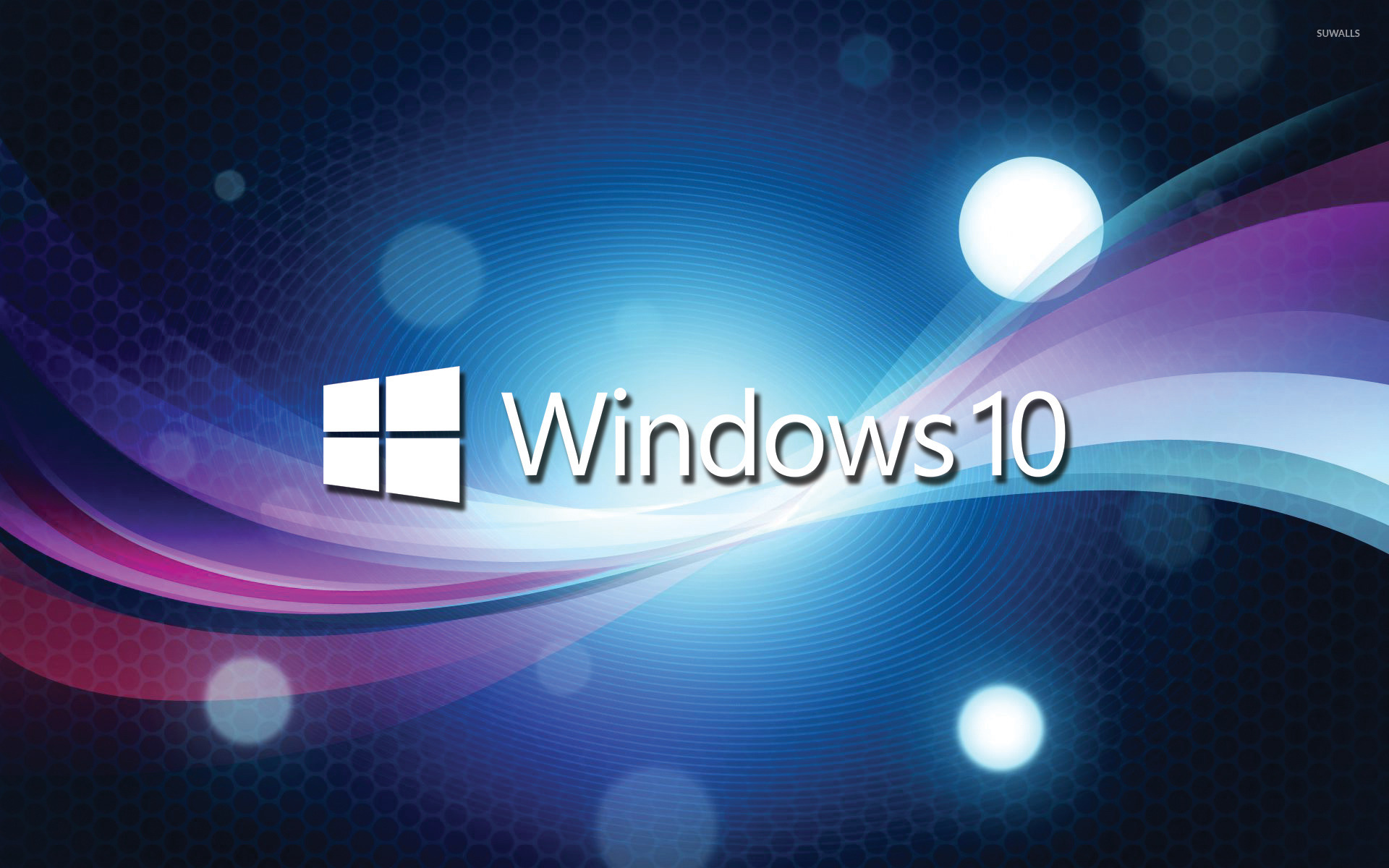 Windows 10 white text logo over the blue cuves wallpaper   Computer