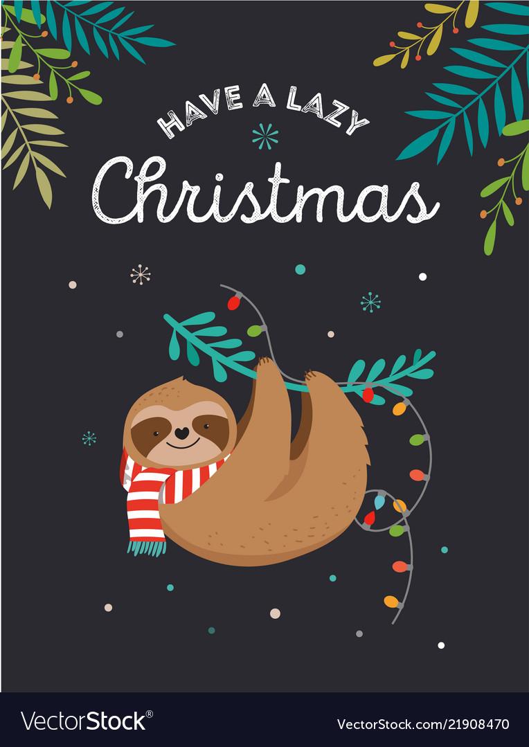 Cute sloths funny christmas Royalty Free Vector Image