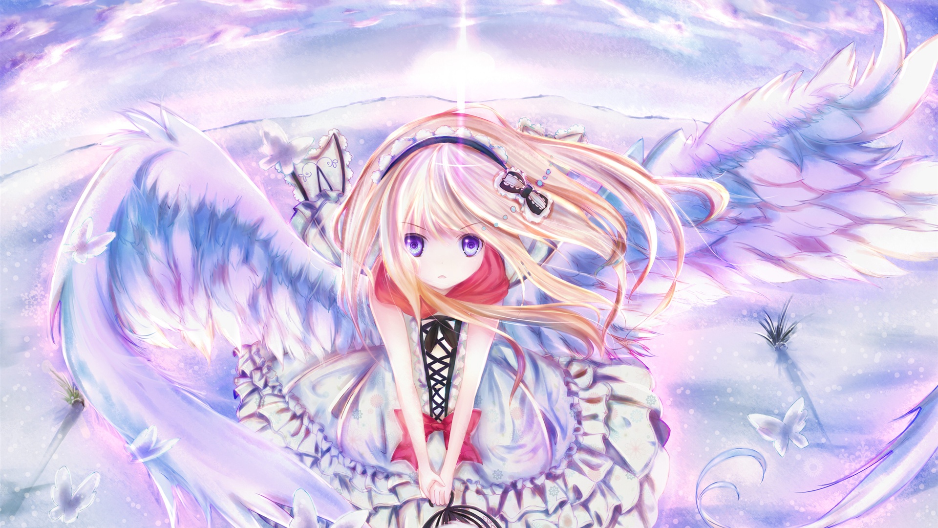 Anime Girl Angel Wings Full HD Desktop Wallpaper 1080p