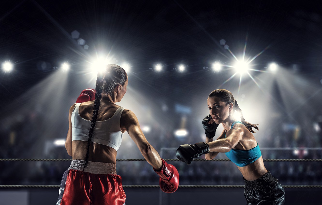 Wallpaper Light Girls Two Boxing Gloves Braids Briefs The
