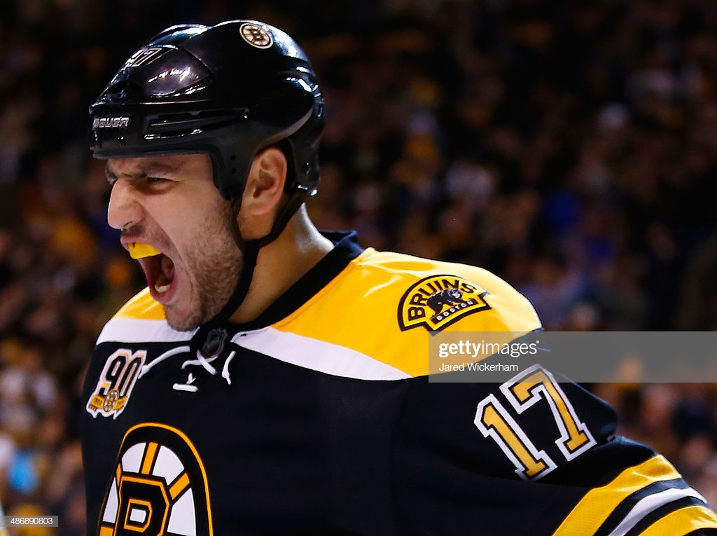 Milan Lucic Of The Boston Bruins Celebrates His Goal Against