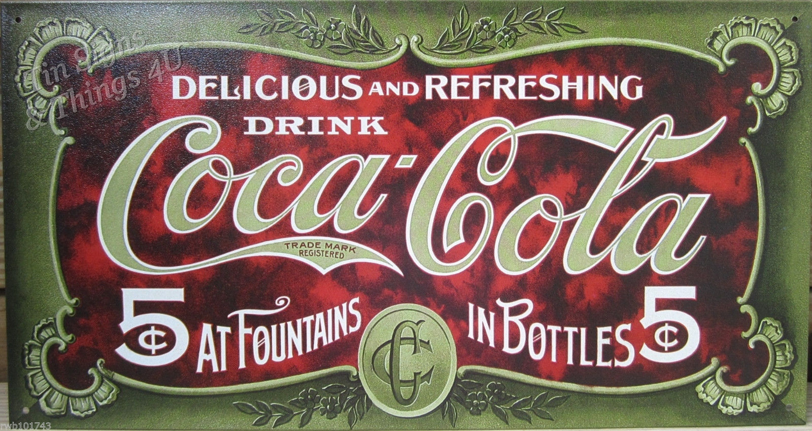 Coca Cola Cent Tin Sign 1900s Fountain Bottle Coke Vtg Soda Ad Wall