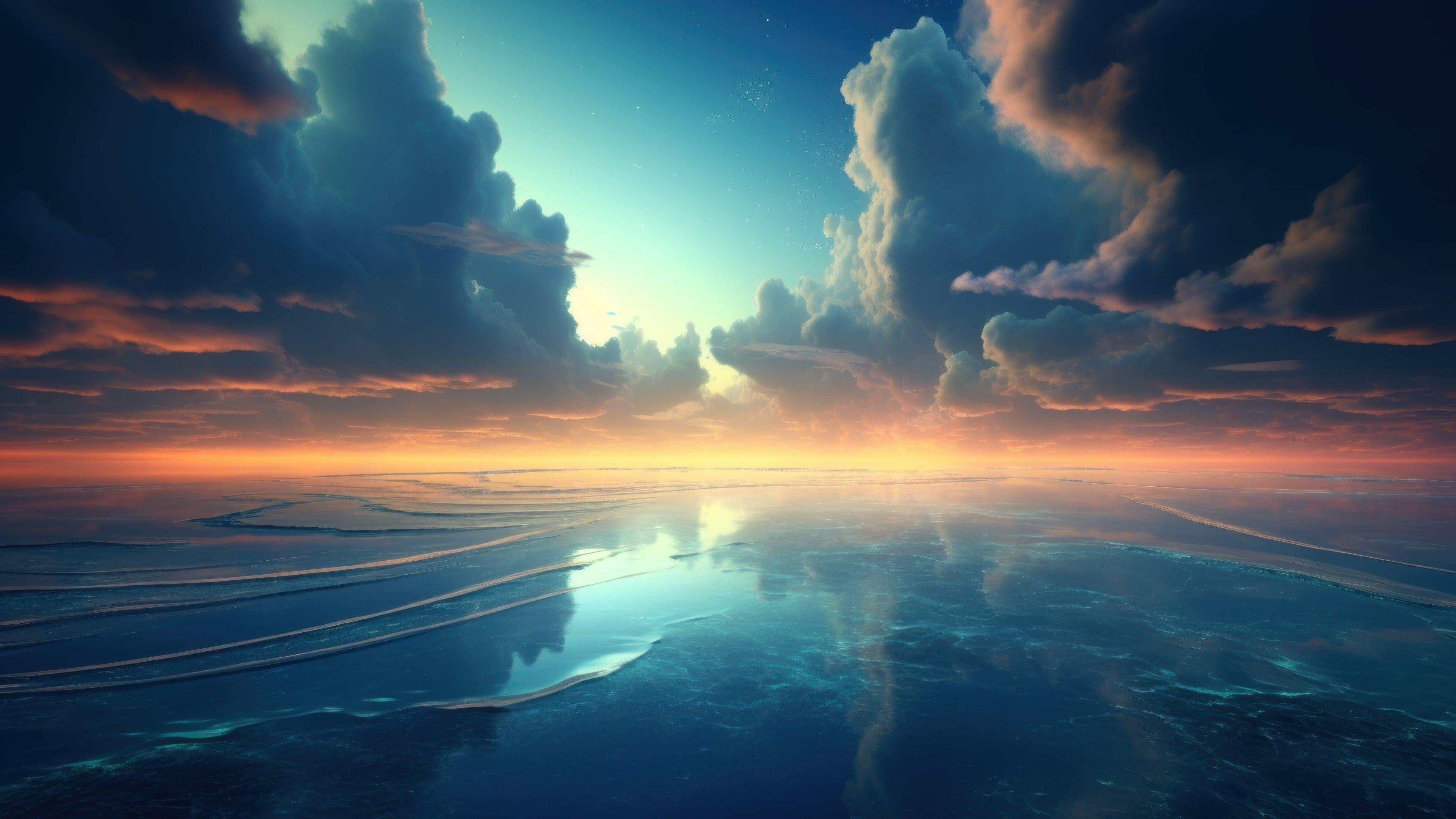 Sky Meets Sea Sunset Ai Generated 4k Wallpaper