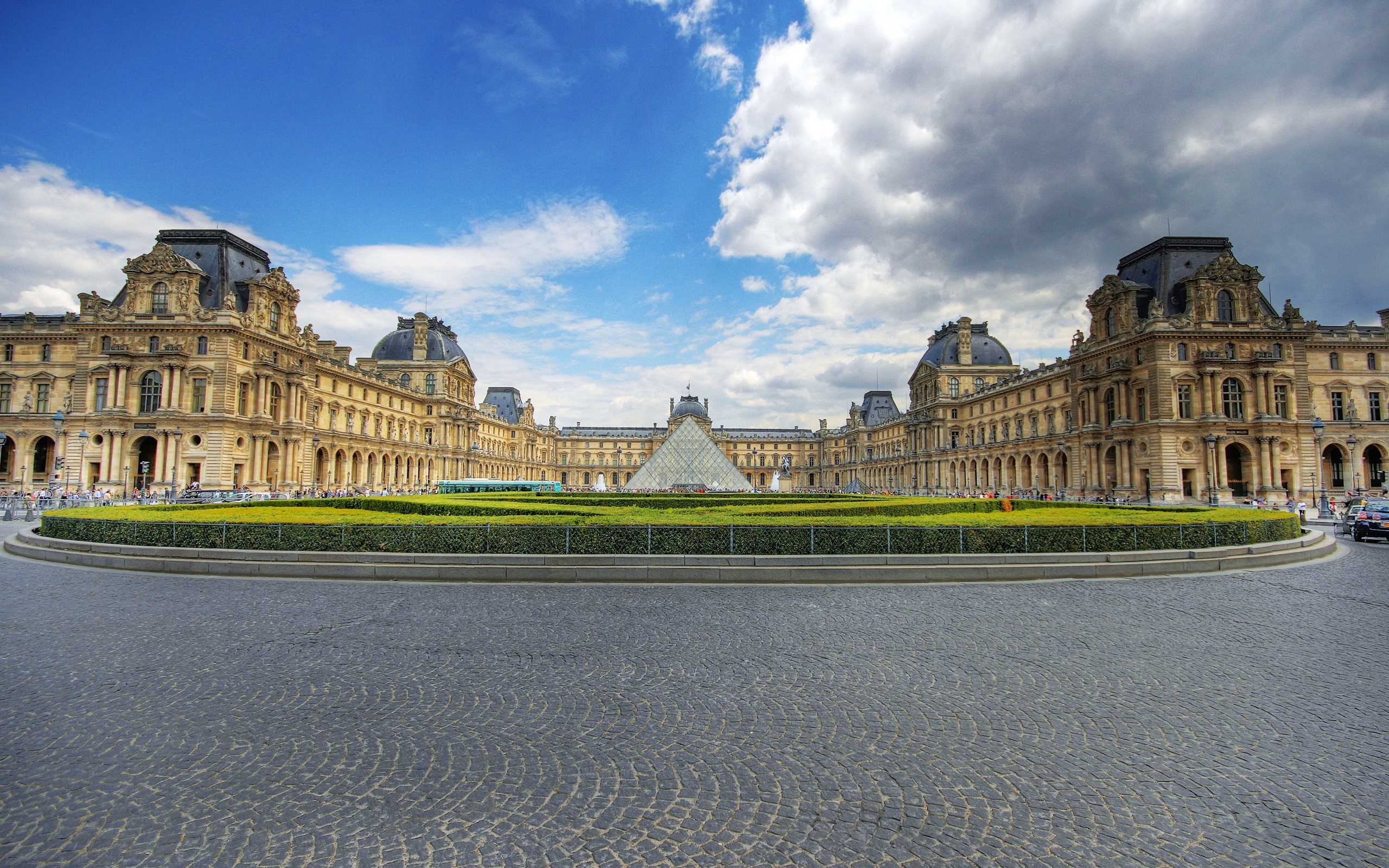 Wallpaper Louvre Museum Glass Pyramid Clouds Paris France