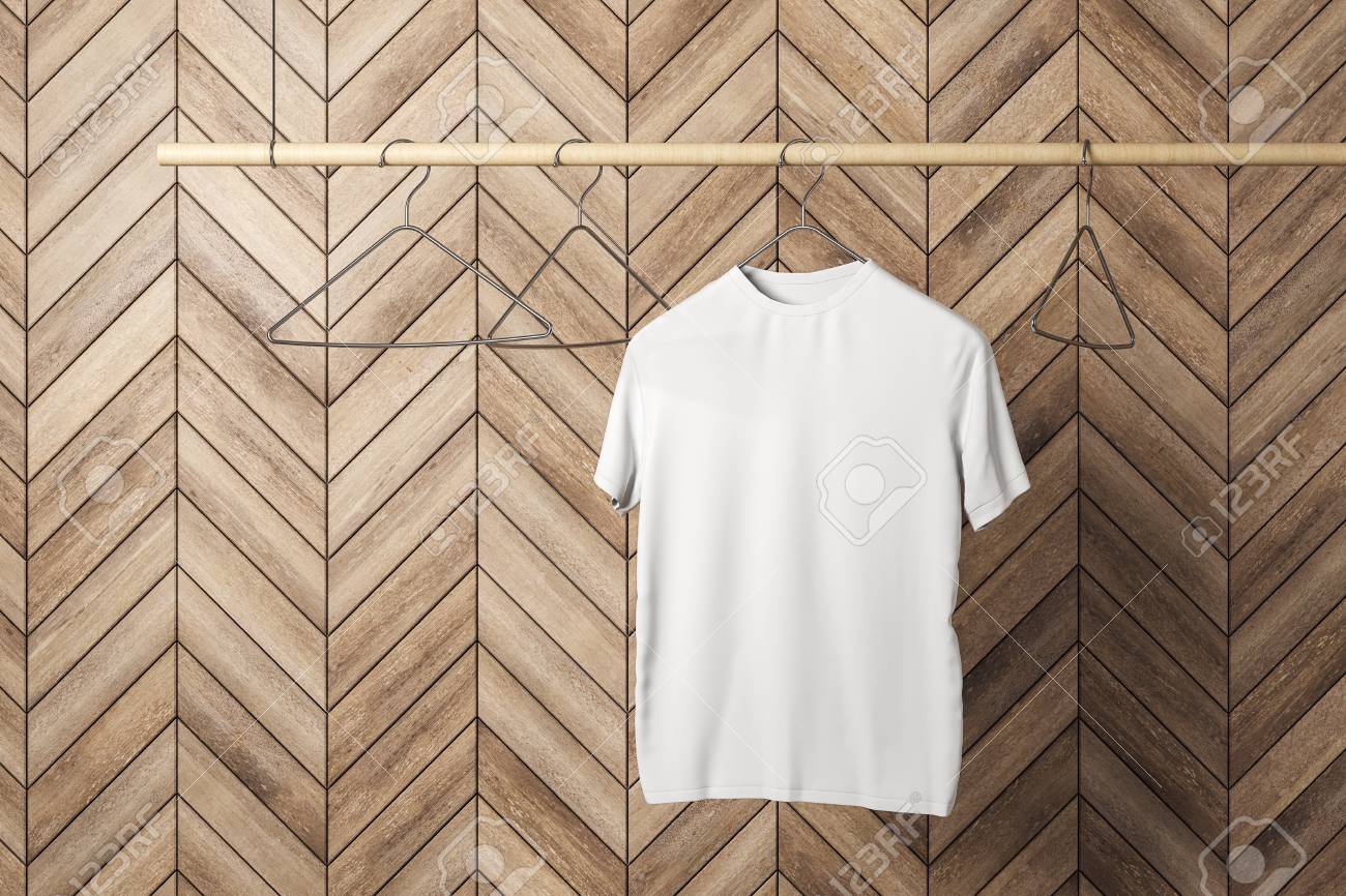 Free download Empty One White Tshirt On Hanger Wooden Tile Wall