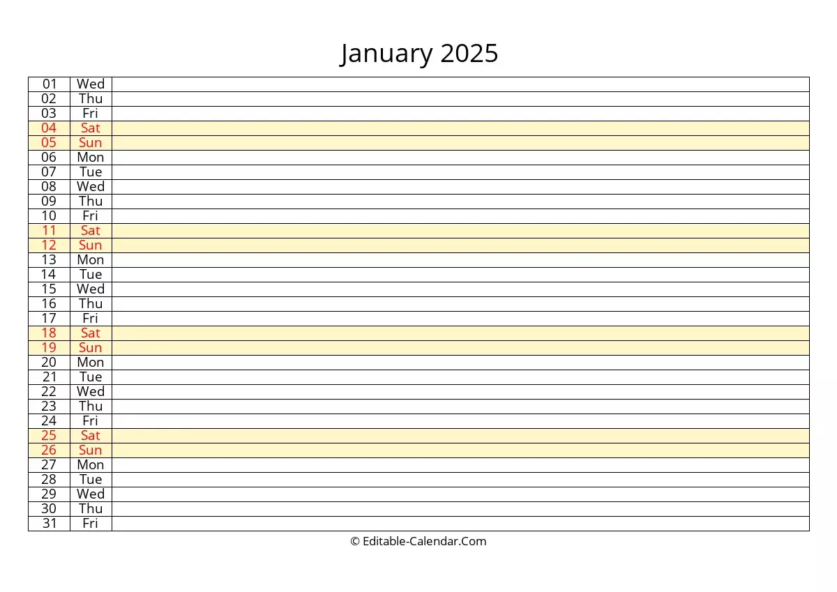 Lined January Calendar Weeks Start On Sunday Wallpaper