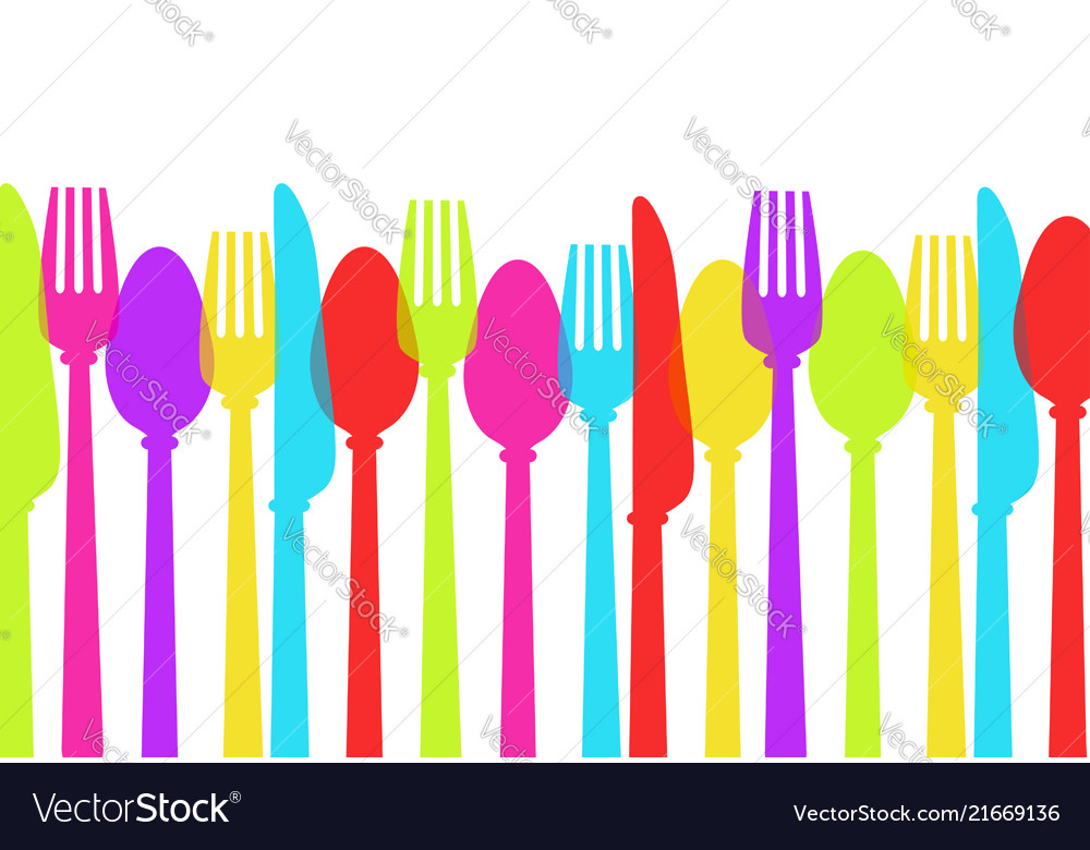 Cutlery Background Colours Spoon Fork Knife Vector Image