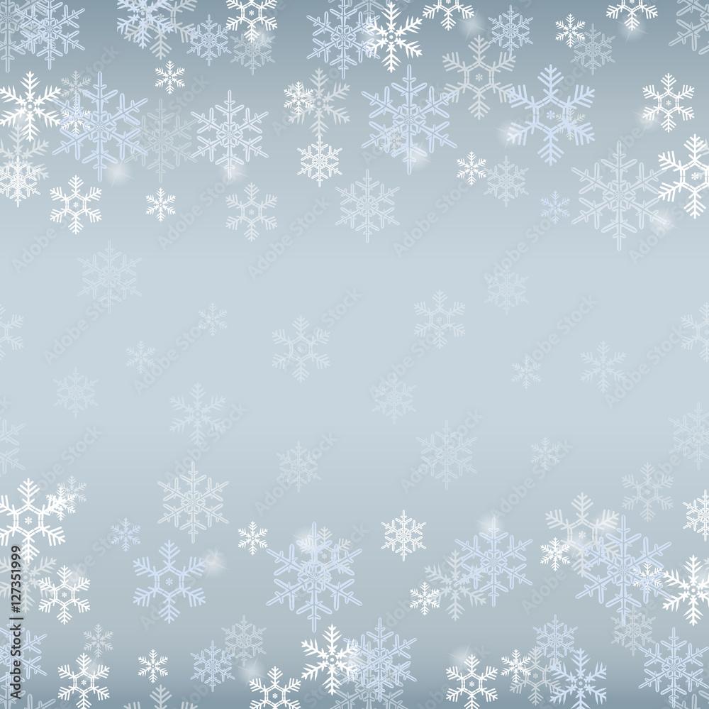 Winter Border With White And Blue Snowflakes On Blurred Soft