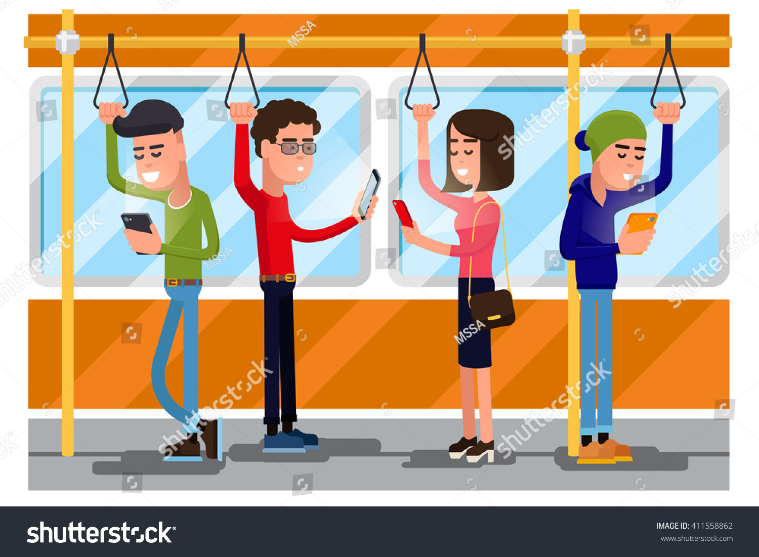 Young People Using Smartphone Socializing Public Stock Vector