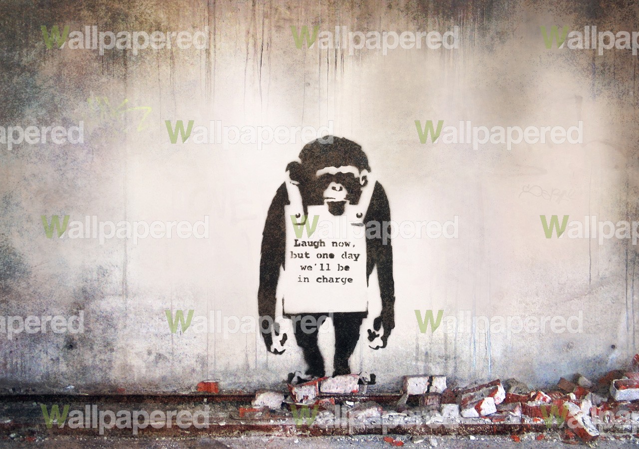 Banksy Chimp Wall Mural Wallpaper