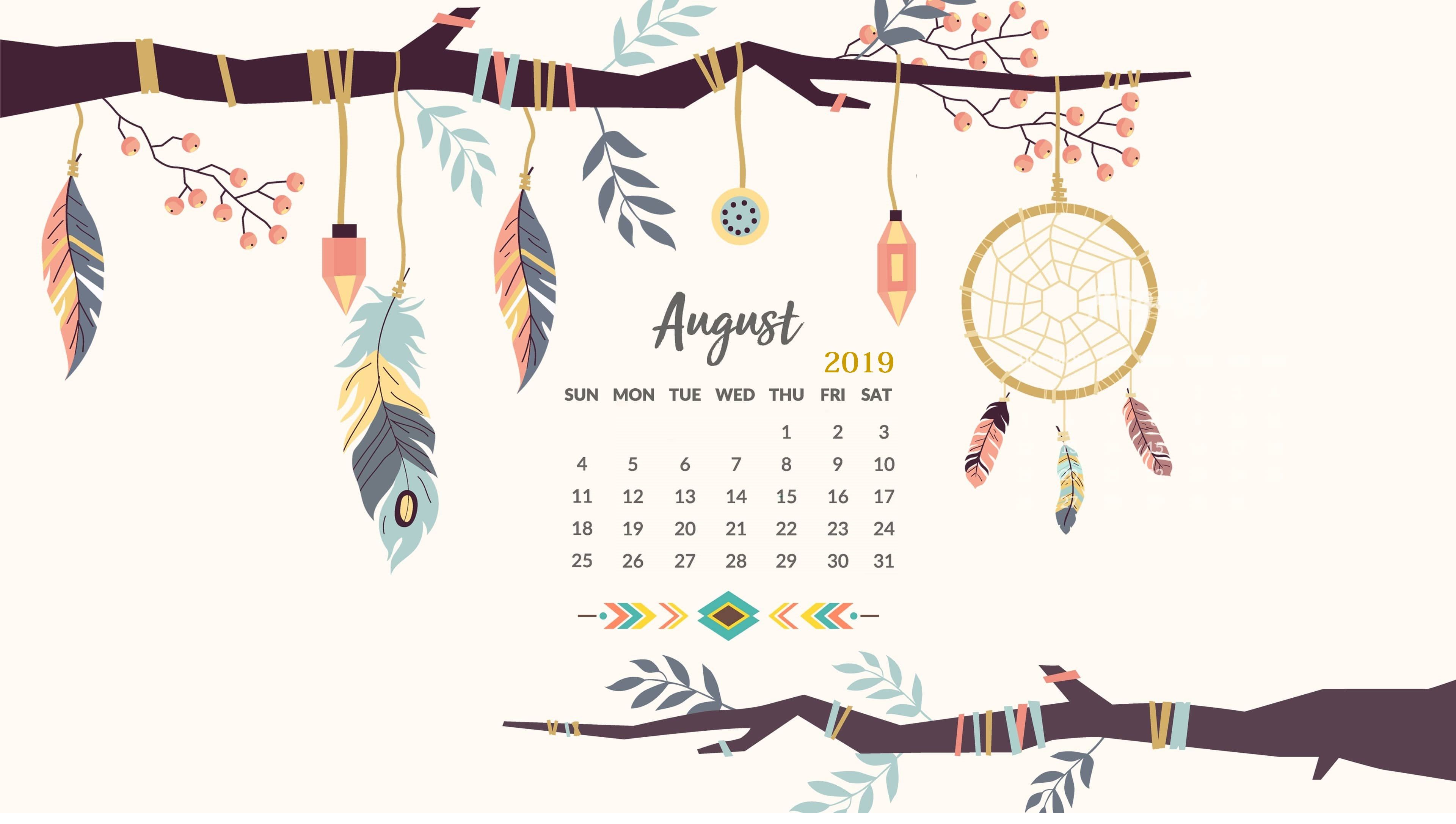 August HD Calendar Wallpaper Animasi Dekorasi