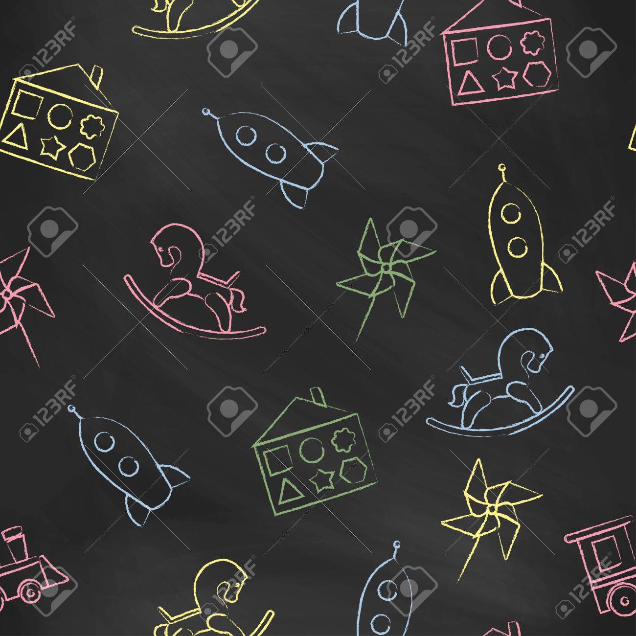 Seamless Pattern Black Chalk Board With Color Children S