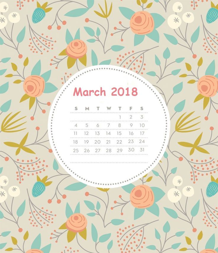 Free download March 2018 iPhone Calendar Screensaver MaxCalendars