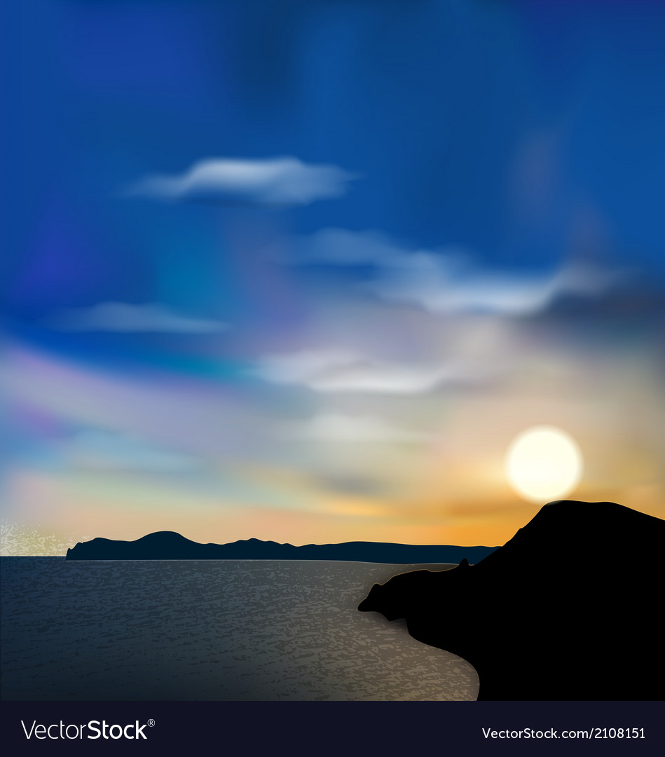 Nature background sea mountain sun sky during Vector Image
