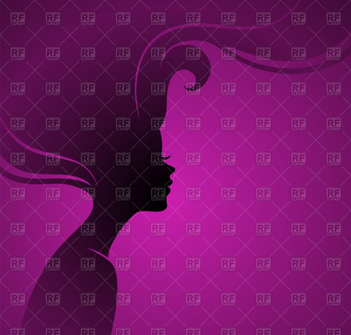 Silhouette Of Woman With Abstract Hairstyle On Purple Background