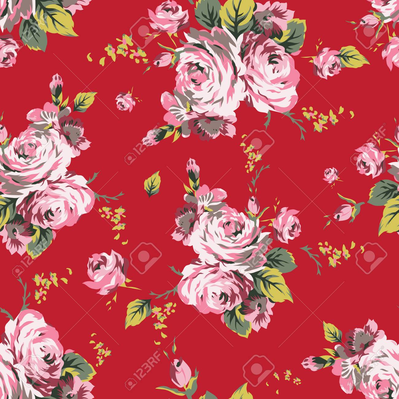 Shabby Chic Vintage Roses Seamless Pattern Classic Chintz Floral