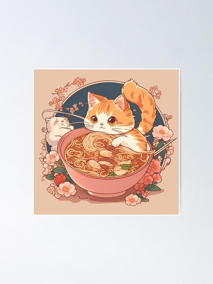 Cute Japanese Cat Ramen Poster By Brushstroke Boutique