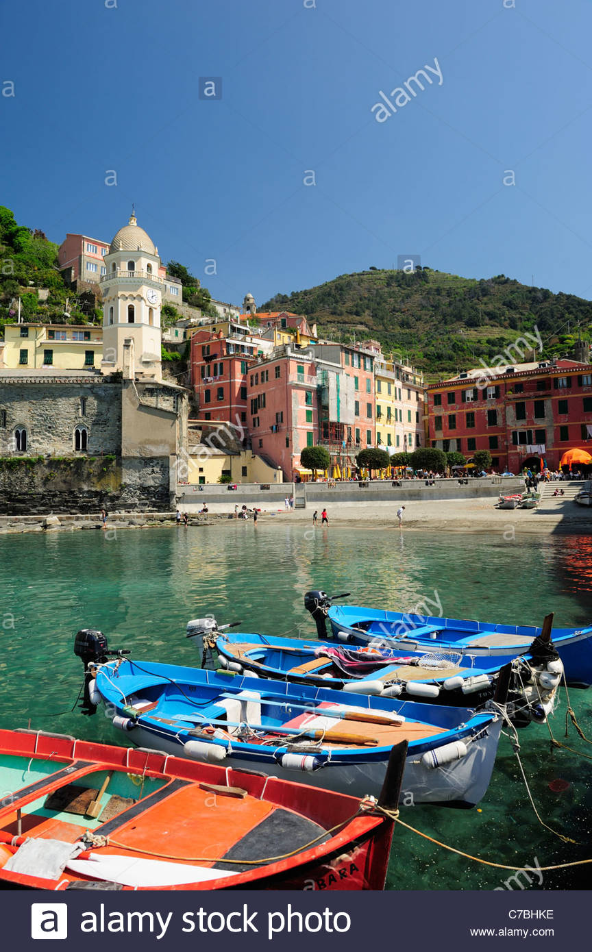 Free download Boats in the harbour of Vernazza with Vernazza in the ...