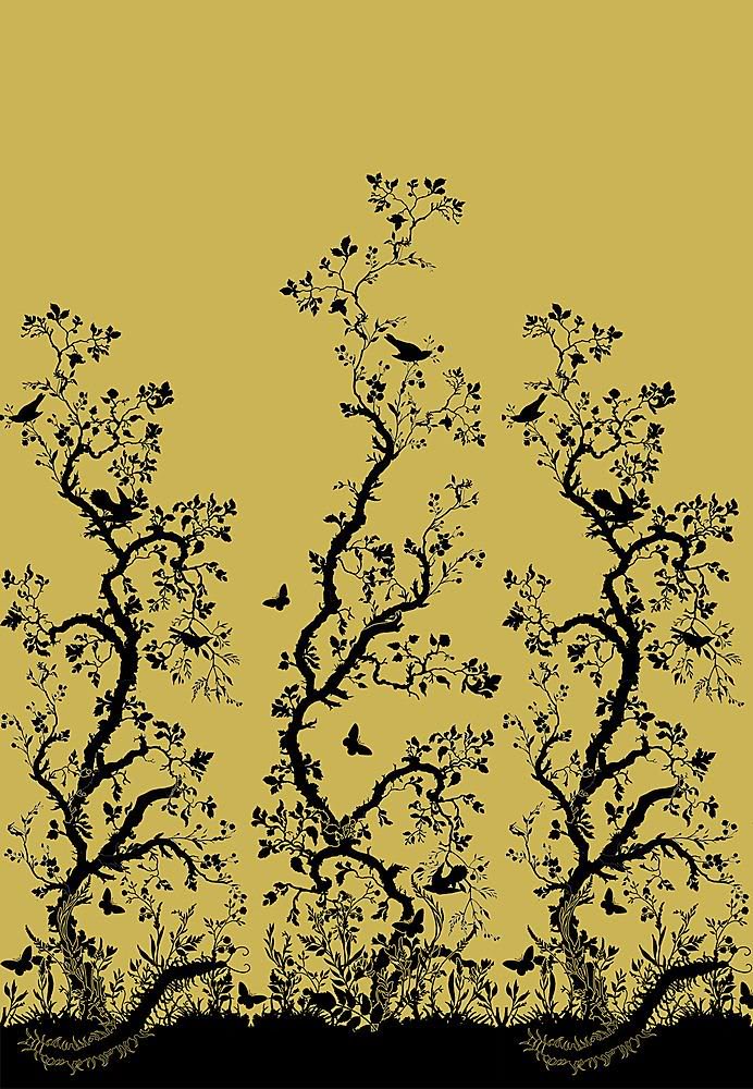 Oriental Tree Designs Wallpaper Goldblack With