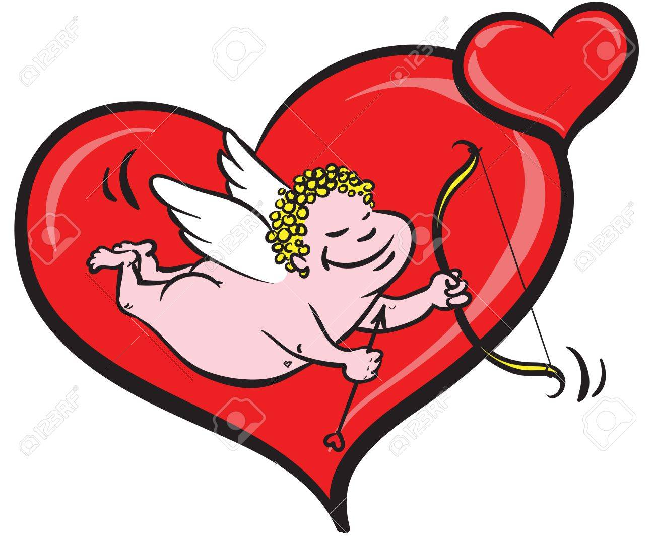 Eros Holding A Bow And Arrow Flying In Front Of Heart
