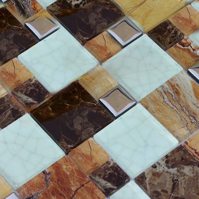 Stone Mosaic Tiles Cheap Bathroom Floors Metal Coating Crystal