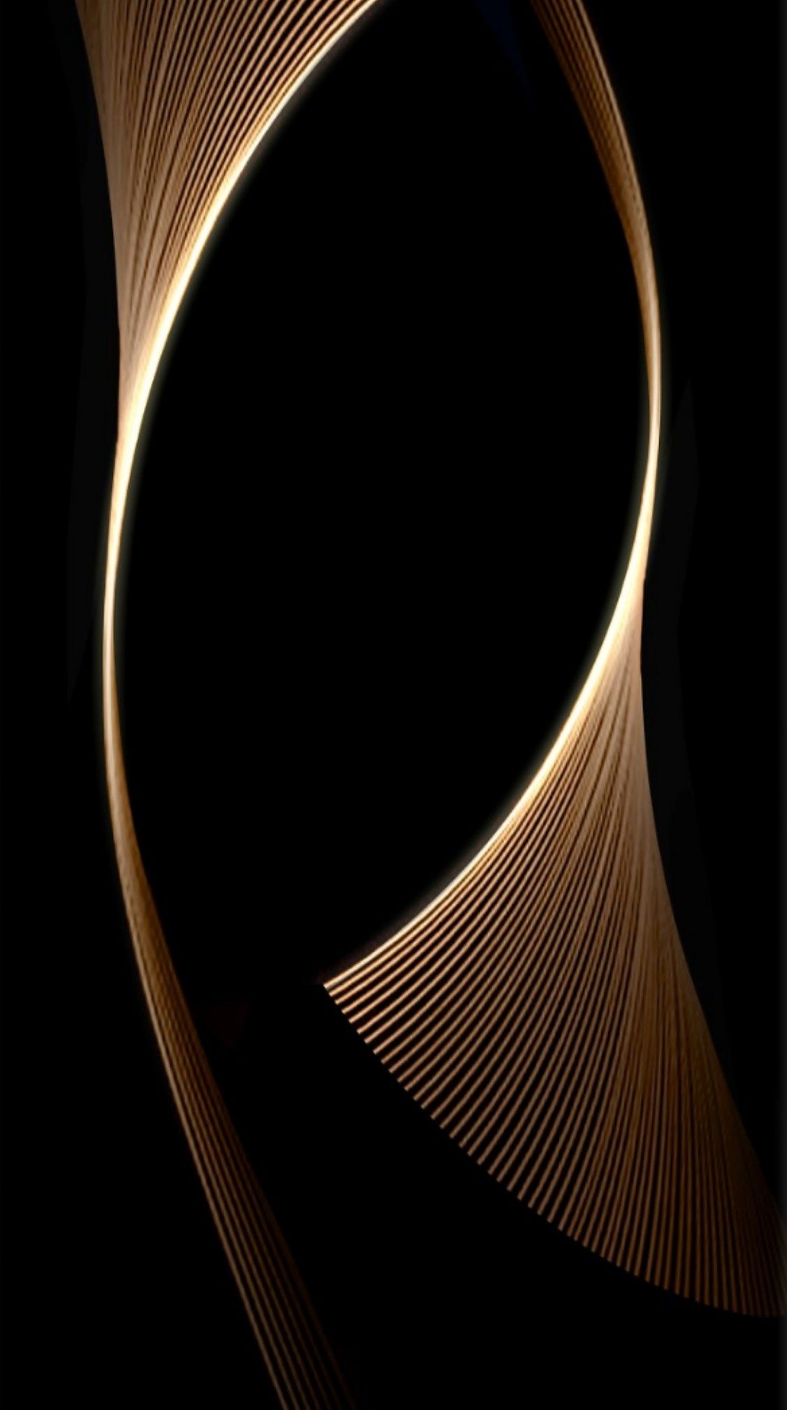 Abstract black and gold phone wallpaper with a swirling, ribbed design