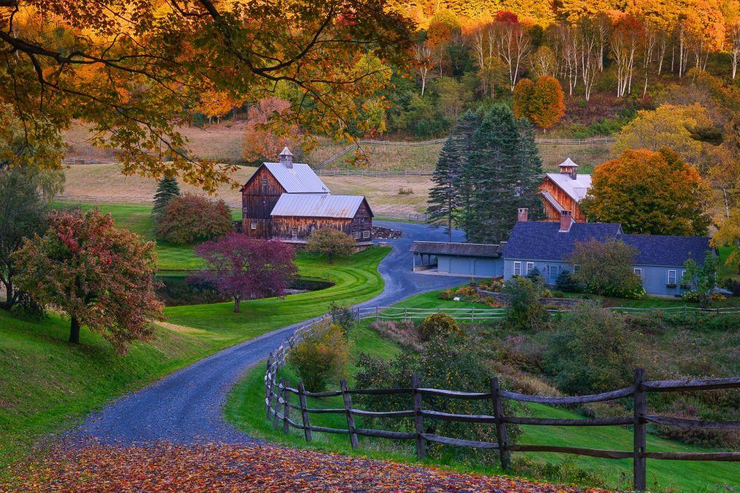 Usa Autumn Roads Village Vermont Nature Wallpaper