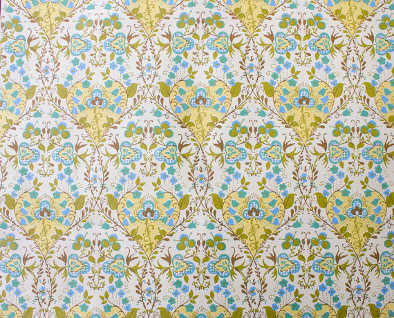 Retro Wallpaper   Vintage Yellow Blue Green and Brown Floral