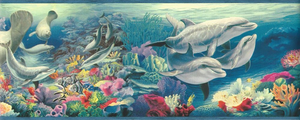 Wallpaper Border Tropical Ocean Underwater Sea Life Fish Dolphin Coral