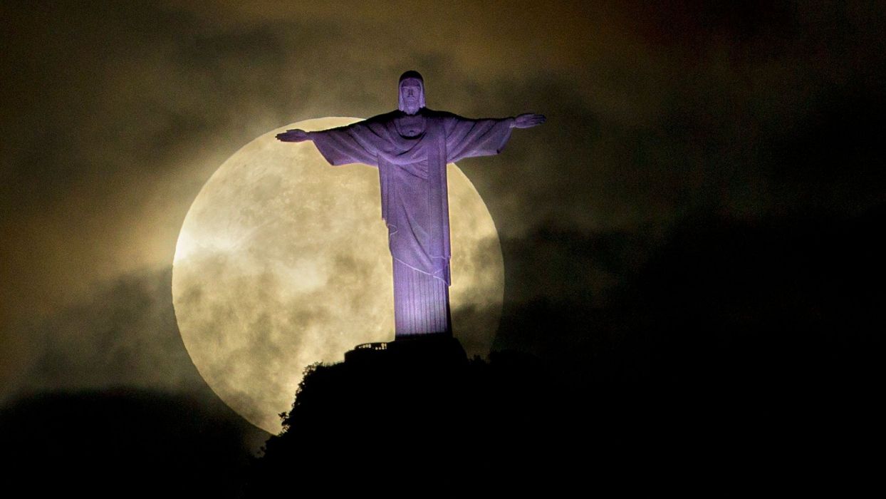 Christ The Redeemer Moon Brazil Purple Wallpaper