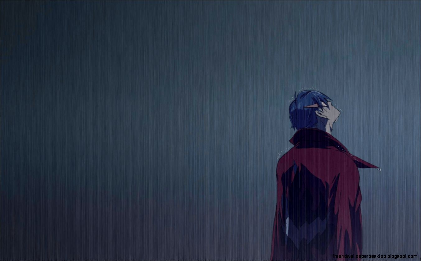 Anime Emo Boy In Rain High Definition Wallpaper