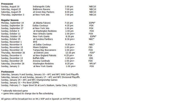 phila eagles schedule