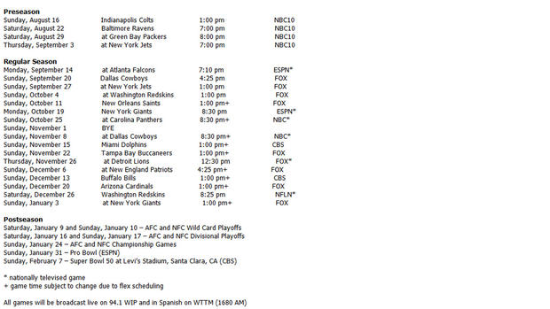 Phila Eagles Schedule