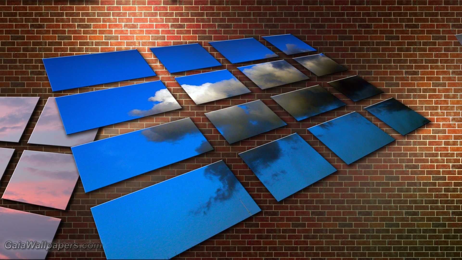 Virtual Skies On A Brick Wall Wallpaper Desktop
