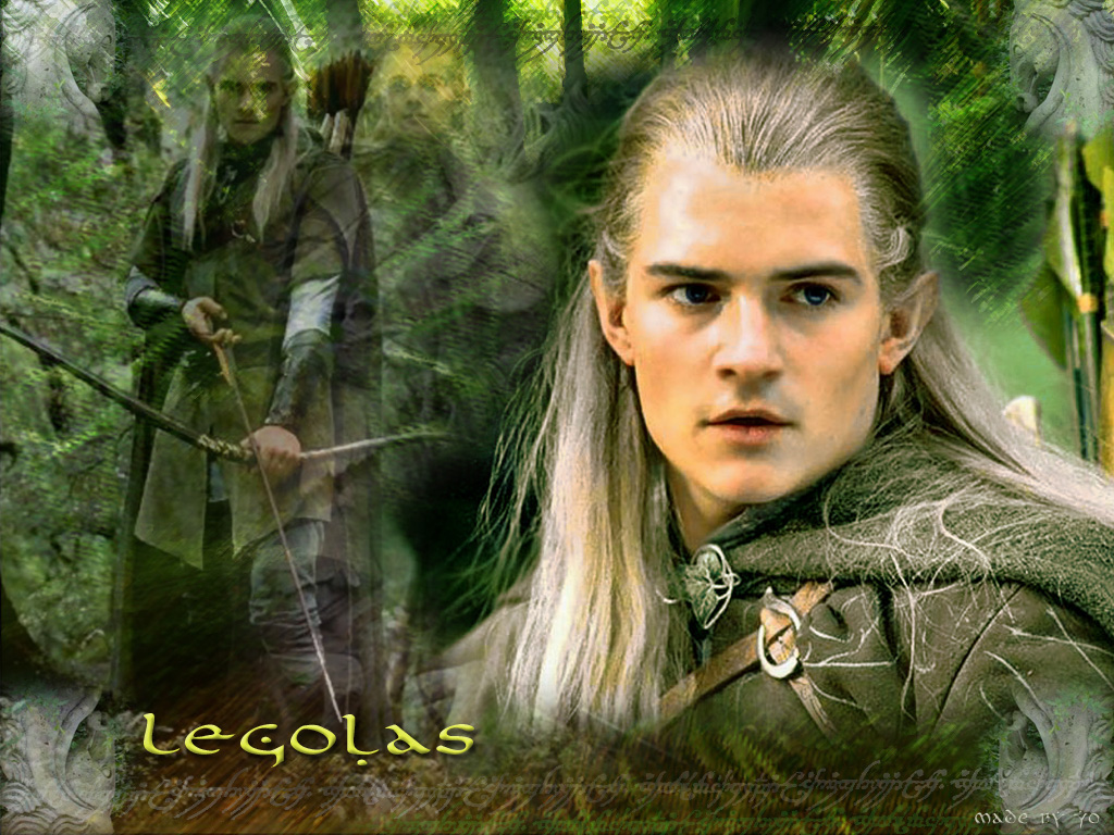 Legolas Greenleaf, the skilled archer from the Lord of the Rings trilogy, stands in a mystical forest, bow and arrow at the ready