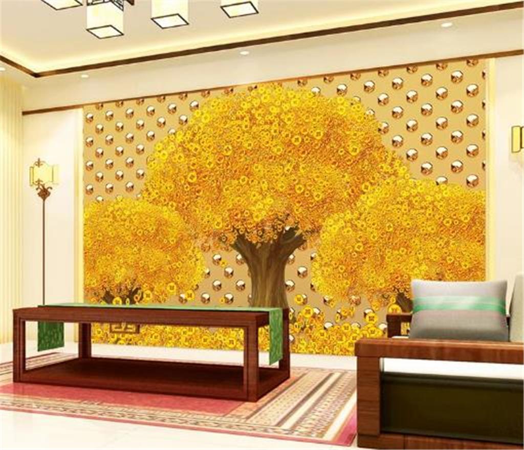 Custom 3d Wallpaper Metal Texture Murals Rich Tree Living Room