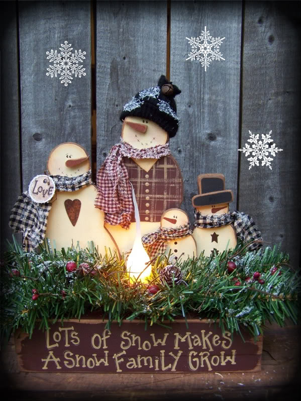 New Winter Wood Pattern Primitive Country Snowman K183 Electric Candle