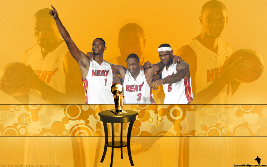 Miami Heat Big With Nba Trophy Widescreen Wallpaper Basketball