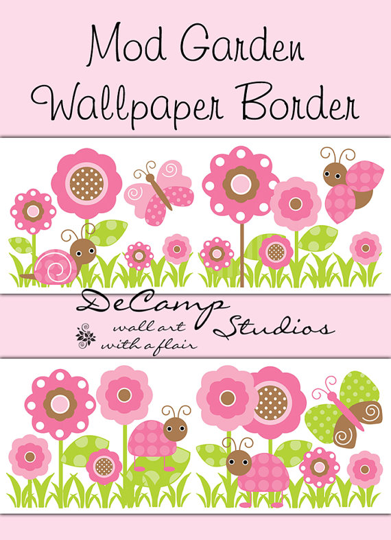 Ladybug Butterfly Floral Wallpaper Border Wall Decals Baby Girl