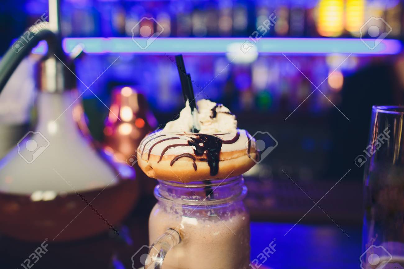 Milkshake With Donuts Milk Blue Cocktail Sissy Stands On The