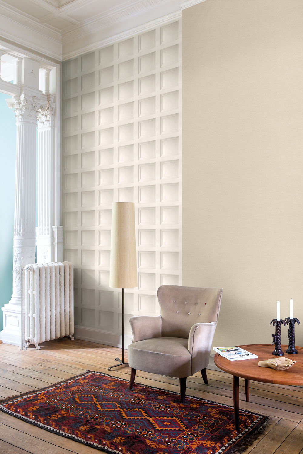 Contempoary Faux Paneling Warm Grey Wainscot Wallpaper Walls