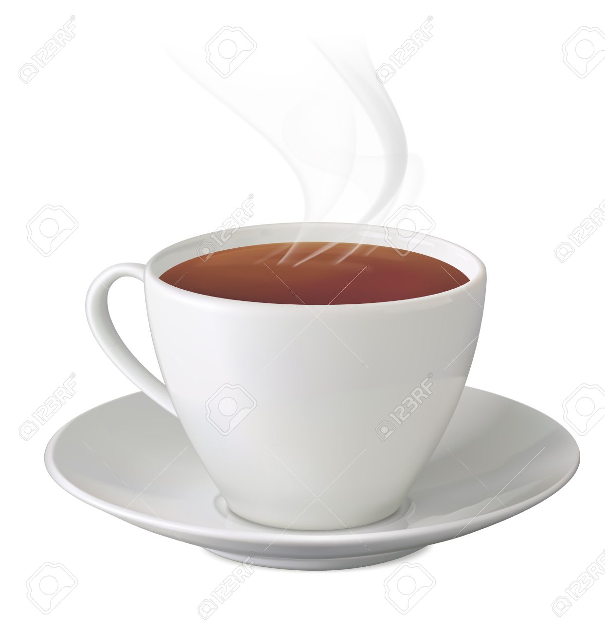 Cup Of Hot Tea With Steam And Saucer On White Background Vector